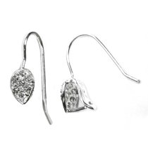 2x STERLING SILVER LEAF EARWIRE CZ FRENCH HOOK BAIL