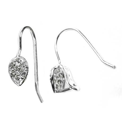 2x STERLING SILVER LEAF EARWIRE CZ FRENCH HOOK BAIL