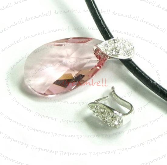 1X BRIGHT STERLING SILVER TEARDROP BAIL PENDENT CLASP with CZ