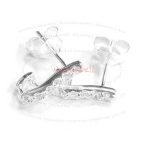 2x STERLING SILVER Earring posts CURVED STRIPE with cz and loop for dangle
