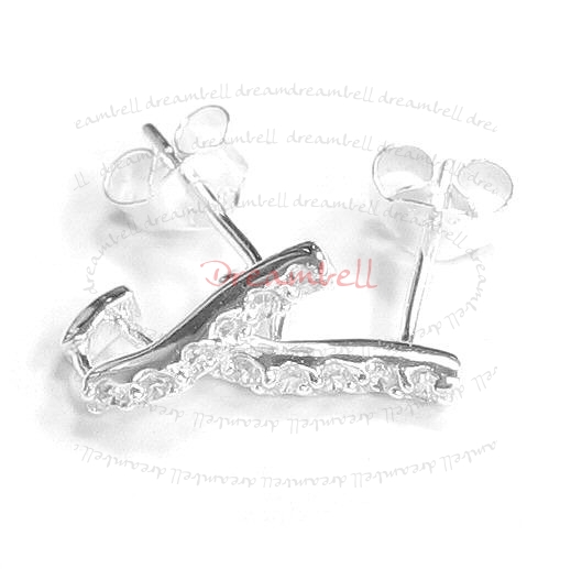 2x STERLING SILVER Earring posts CURVED STRIPE with cz and loop for dangle