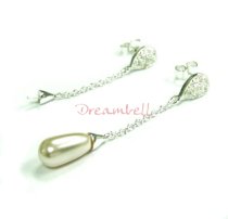 2 x Sterling Silver Earring Posts Tear Drop with CZ and Chain Bail for Dangle