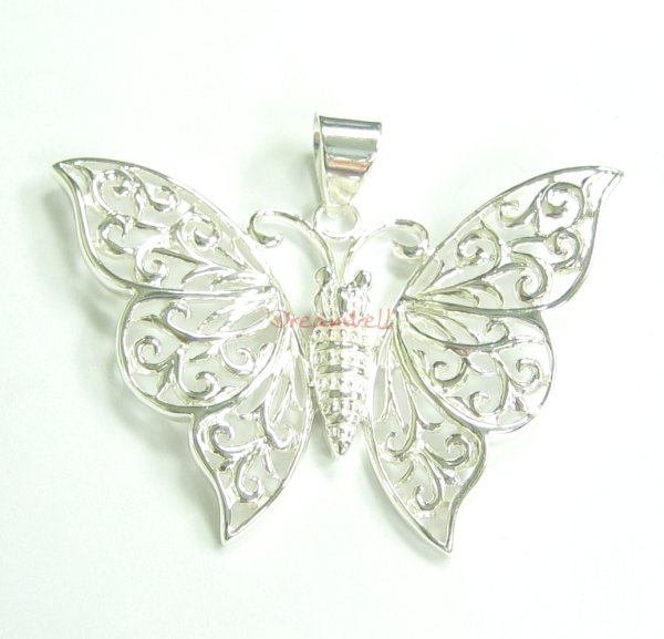 1 x Sterling SILVER HUGE BUTTERFLY Filigree Charm pendant 54x37mm