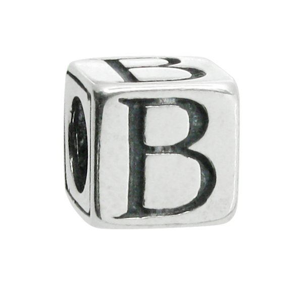 Sterling Silver Dice Cube Letter B" Bead Tube for European Charm Bracelets