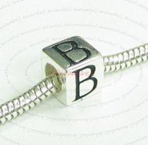 Sterling Silver Dice Cube Letter B" Bead Tube for European Charm Bracelets