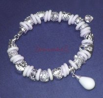 1x White Agate Round Rondelle Bead 10mm for European Charm Bracelets