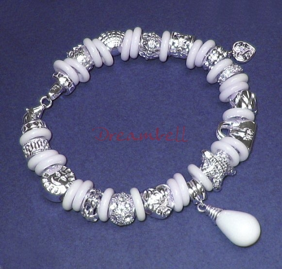 1x White Agate Round Rondelle Bead 10mm for European Charm Bracelets