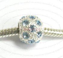 Sterling Silver CZ Crystal Aquamarine Ball Round bead for European Charm Bracelets