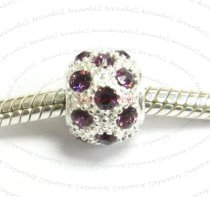 Sterling Silver CZ Crystal Amethyst Ball Round bead for European Charm Bracelets