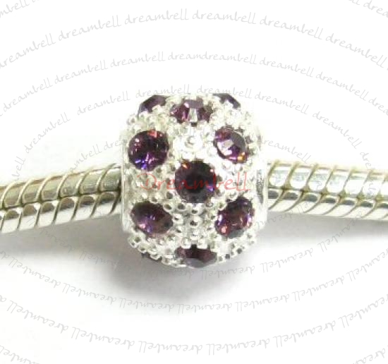 Sterling Silver CZ Crystal Amethyst Ball Round bead for European Charm Bracelets