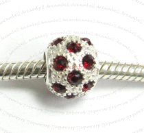 Sterling Silver CZ Crystal Siam Ball Round bead for European Charm Bracelets