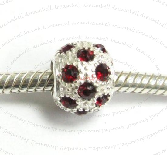 Sterling Silver CZ Crystal Siam Ball Round bead for European Charm Bracelets
