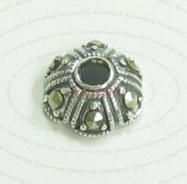 2x STERLING SILVER MARCASITE FLOWER Bead Cap 10.3mm x 3.7mm