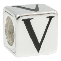 Sterling Silver Dice Cube Letter V″ Bead Tube for European Charm Bracelets