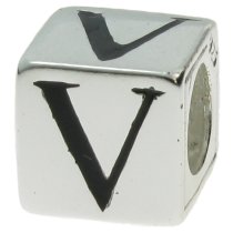 Sterling Silver Dice Cube Letter V" Bead Tube for European Charm Bracelets
