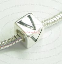 Sterling Silver Dice Cube Letter V" Bead Tube for European Charm Bracelets