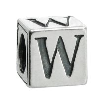 Sterling Silver Dice Cube Letter W″ Bead Tube for European Charm Bracelets