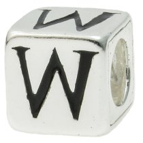 Sterling Silver Dice Cube Letter W" Bead Tube for European Charm Bracelets
