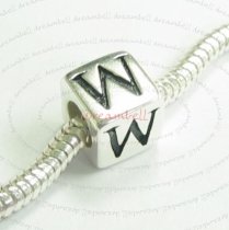 Sterling Silver Dice Cube Letter W" Bead Tube for European Charm Bracelets