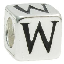 Sterling Silver Dice Cube Letter W" Bead Tube for European Charm Bracelets