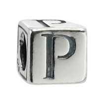 Sterling Silver Dice Cube Letter P″ Bead Tube for European Charm Bracelets