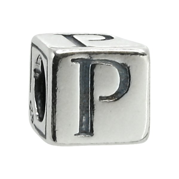 Sterling Silver Dice Cube Letter P" Bead Tube for European Charm Bracelets