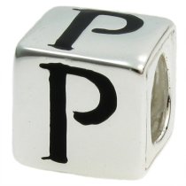 Sterling Silver Dice Cube Letter P" Bead Tube for European Charm Bracelets
