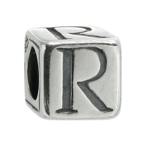 Sterling Silver Dice Cube ALPHABET Letter R Bead Tube for European Charm Bracelets