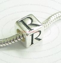Sterling Silver Dice Cube ALPHABET Letter R Bead Tube for European Charm Bracelets