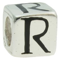 Sterling Silver Dice Cube ALPHABET Letter R Bead Tube for European Charm Bracelets