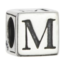 Sterling Silver Dice Cube Letter M″ Bead Tube for European Charm Bracelets