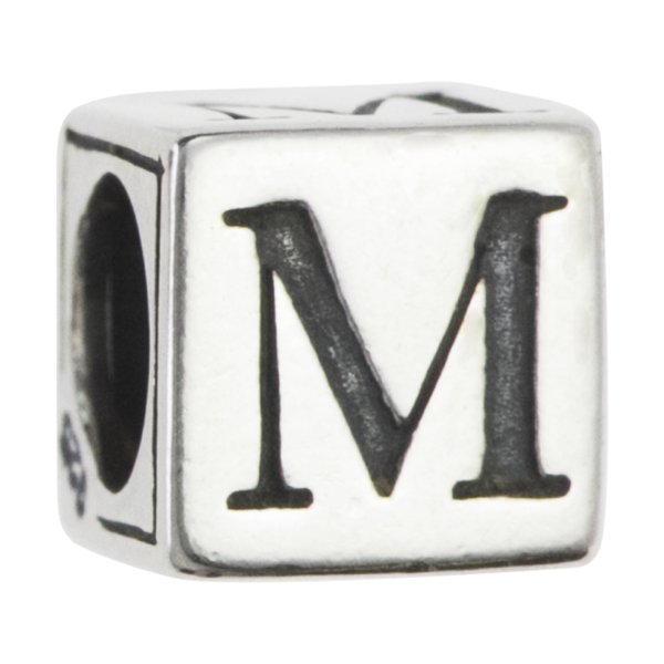 Sterling Silver Dice Cube Letter M" Bead Tube for European Charm Bracelets