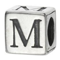 Sterling Silver Dice Cube Letter M" Bead Tube for European Charm Bracelets