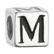 Sterling Silver Dice Cube Letter M" Bead Tube for European Charm Bracelets