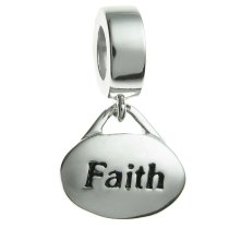 Sterling Silver Oval Faith″ Dangle Bead for European Charm Bracelets