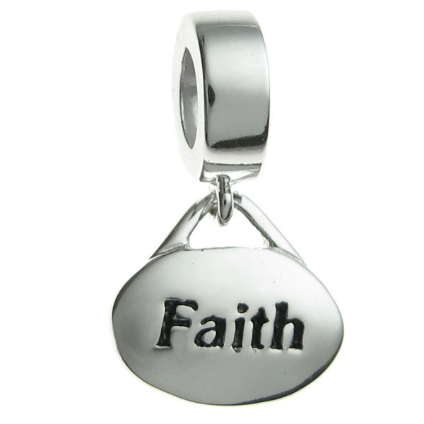 Sterling Silver Oval Faith" Dangle Bead for European Charm Bracelets