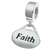 Sterling Silver Oval Faith" Dangle Bead for European Charm Bracelets