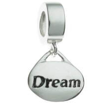 Sterling Silver Oval Dream″ Dangle Bead for European Charm Bracelets