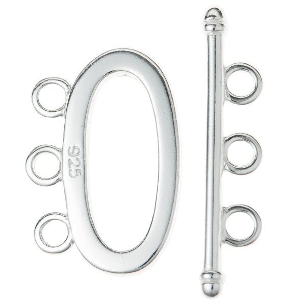 1x Sterling Silver Oval toggle 3 strand clasp