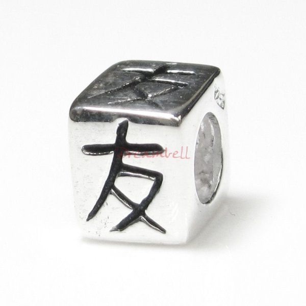 Sterling Silver Chinese Word FRIEND" Bead Tube for European Charm Bracelets