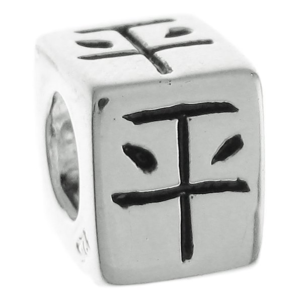 Sterling Silver Chinese Word PEACE" Bead Tube for European Charm Bracelets