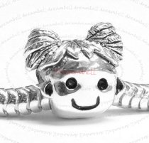 Sterling Silver Cute Happy Baby Girl KID / Daughter w/ Smile Face Family Bead for European Charm Bracelet