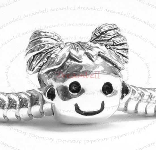 Sterling Silver Cute Happy Baby Girl KID / Daughter w/ Smile Face Family Bead for European Charm Bracelet