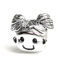 Sterling Silver Cute Happy Baby Girl KID / Daughter w/ Smile Face Family Bead for European Charm Bracelet