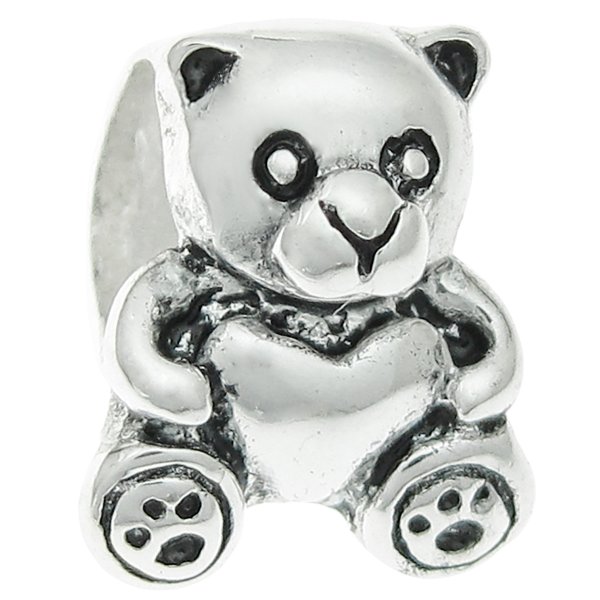 Sterling Silver CUTE HONEY BEAR Love Heart Bead for European Charm Bracelets