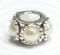 Sterling Silver Round Twisted ROPE Bead w/ Pearl for European Charm Bracelets