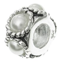 Sterling Silver Round Twisted ROPE Bead w/ Pearl for European Charm Bracelets