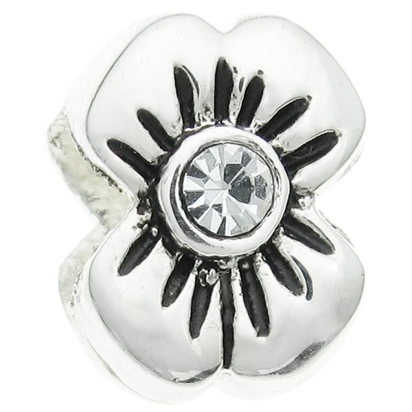Sterling Silver FLOWER BOW Crystal Bead for European Charm Bracelets
