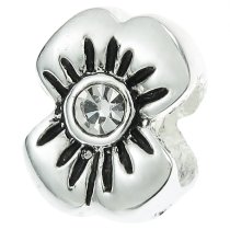 Sterling Silver FLOWER BOW Crystal Bead for European Charm Bracelets