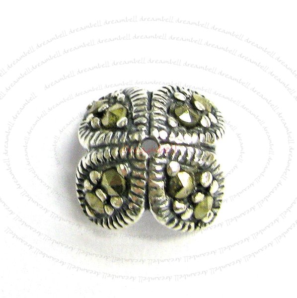 2x STERLING SILVER MARCASITE FLOWER Bead Cap 8.8mm x 5.3mm